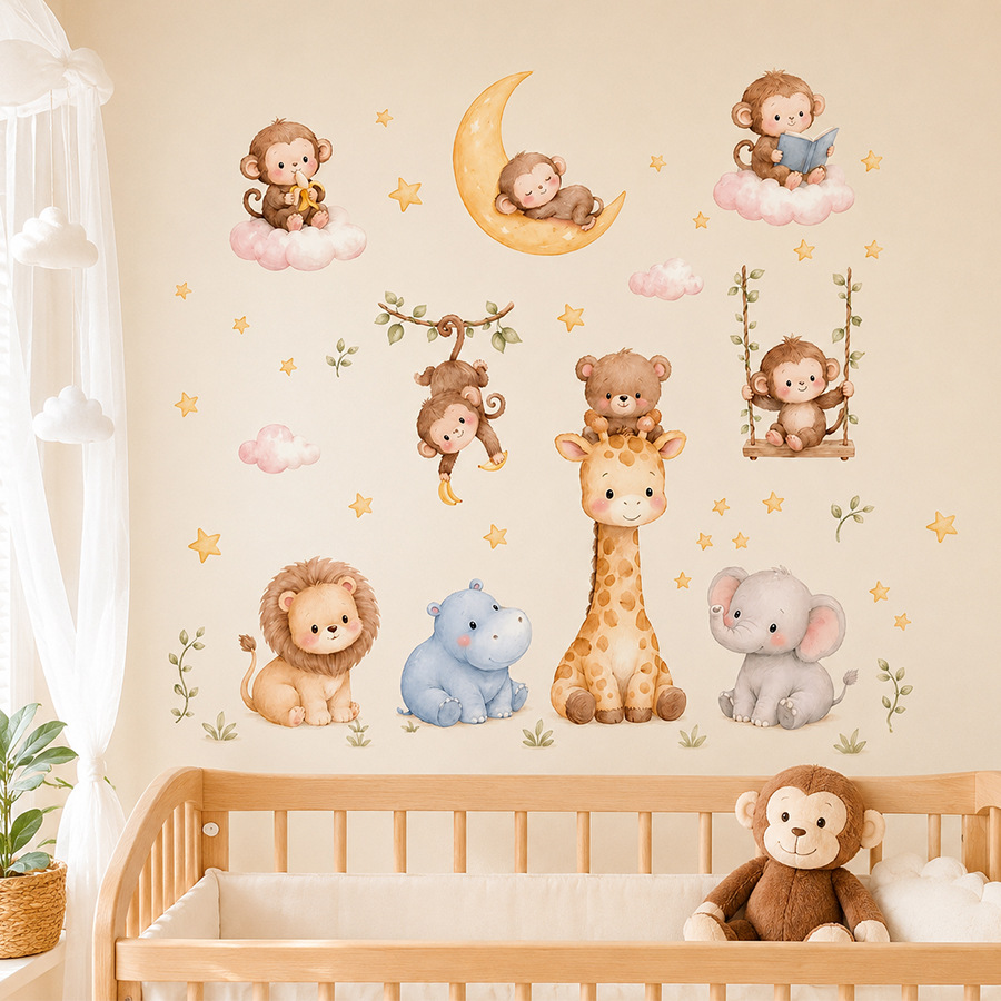 Baby Nursery Jungle Wallpaper - Jungle Animals Wall Stickers for Children