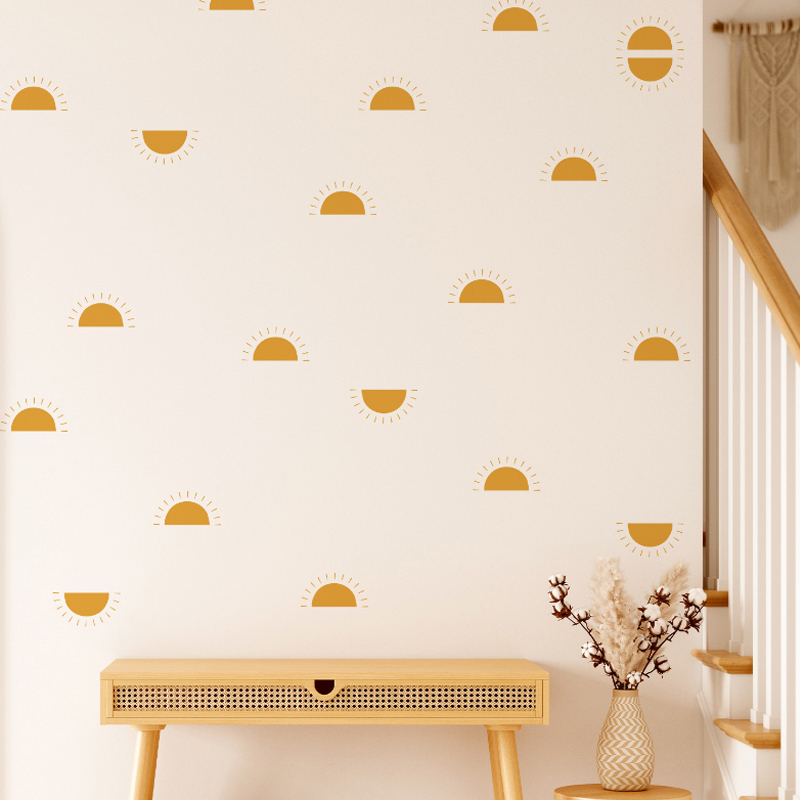 Baby Nursery Yellow Walls - Boho Yellow Orange Half Sun Wall