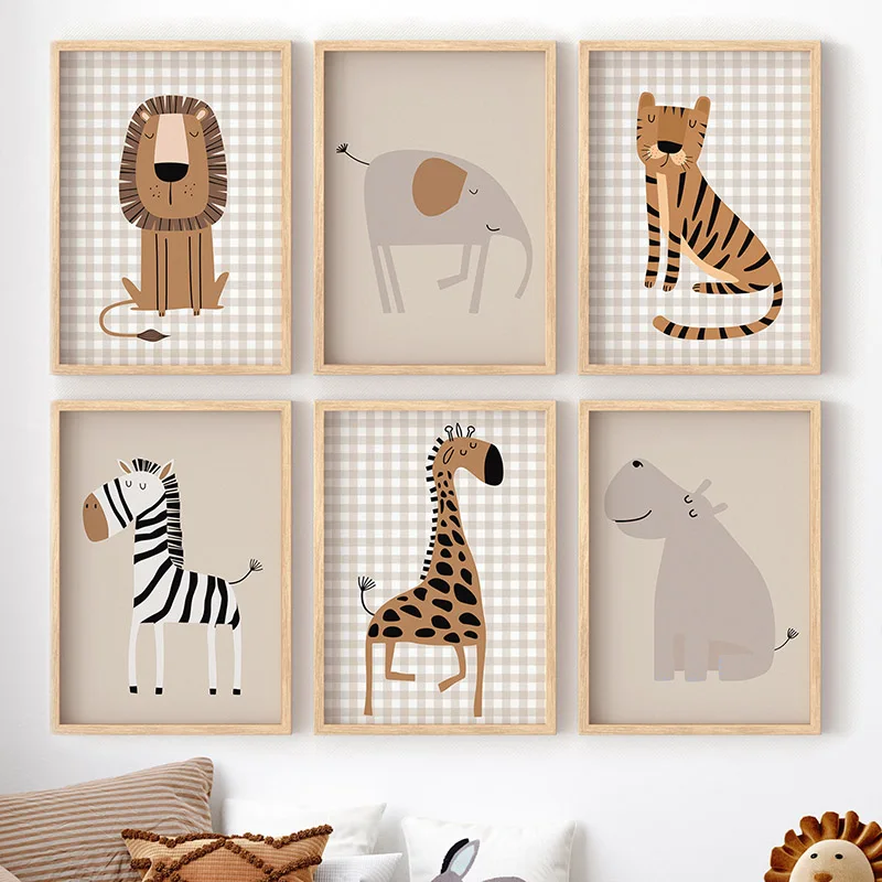 Baby Nursery Jungle Animals - 1PC Frameless Lion Tiger Elephant Giraffe