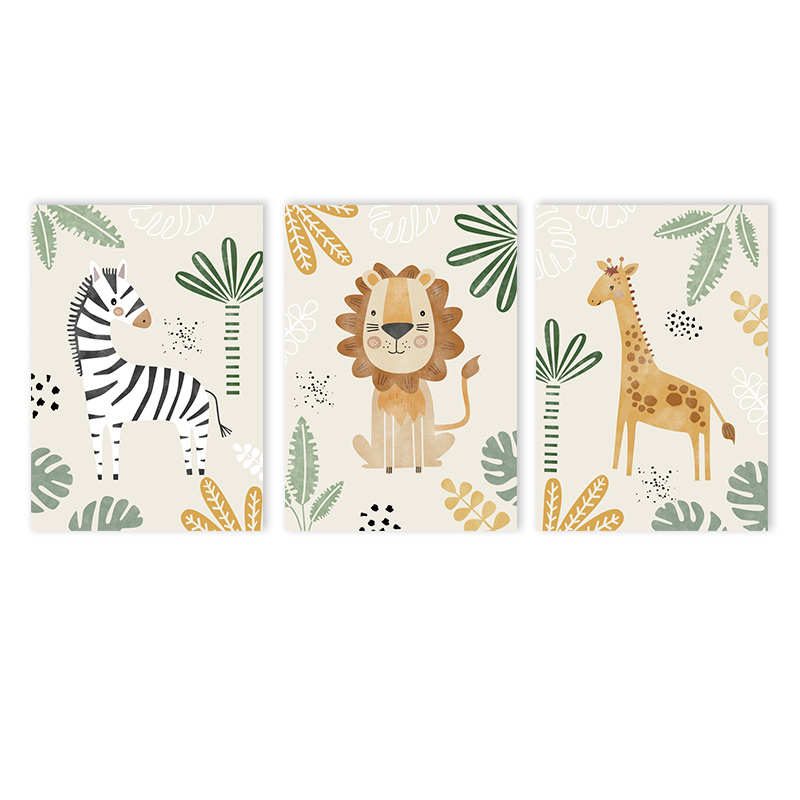 Baby Nursery Jungle Animals - （Unframe 3PCS）-Cute Lion Canvas Painting Jungle