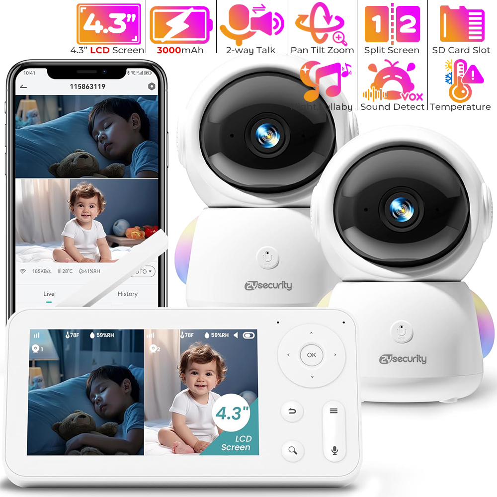 Baby Monitor Split Screen - 2K Baby Monitor with 2 Cameras