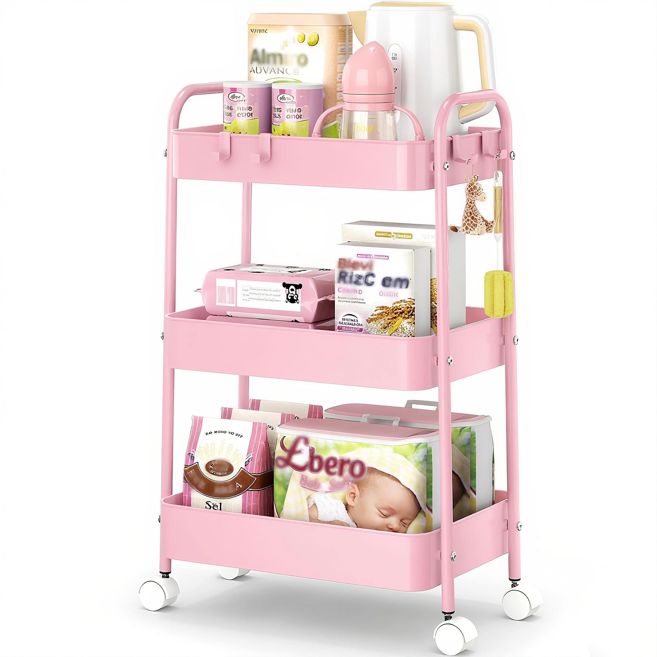 3 Tier Metal Rolling Cart With - đánh giá và giá Baby Nursery Unit