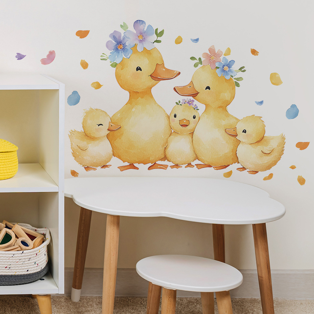 Cartoon Yellow Duck Family Wal - đánh giá và giá Baby Nursery Yellow Walls