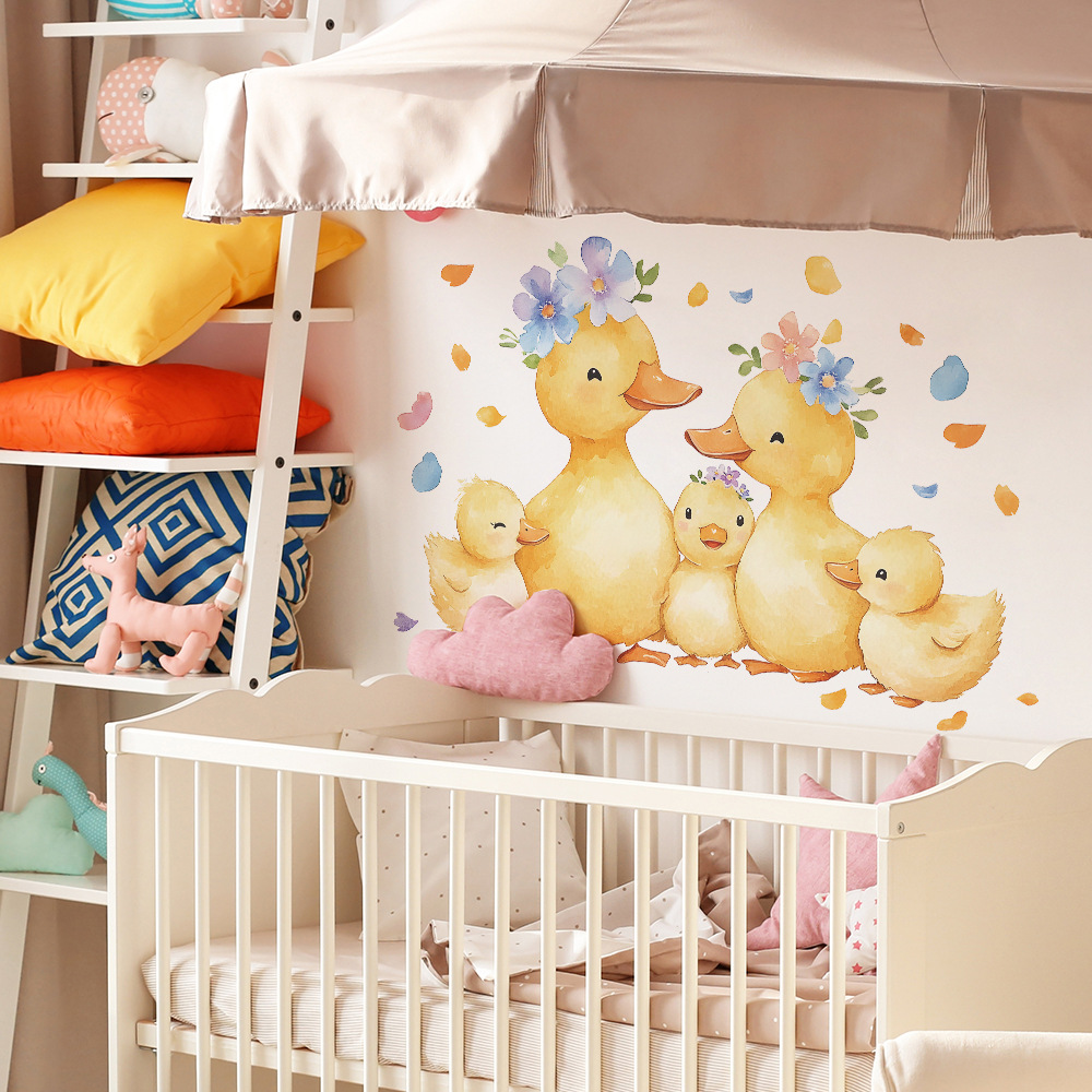 Cartoon Yellow Duck Family Wal - đánh giá và giá Baby Nursery Yellow Walls