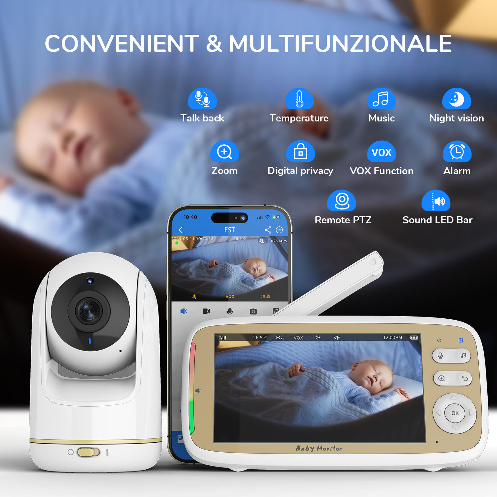 VB803 PRO HD 720P Baby Monitor - đánh giá và giá Baby Monitor Split Screen