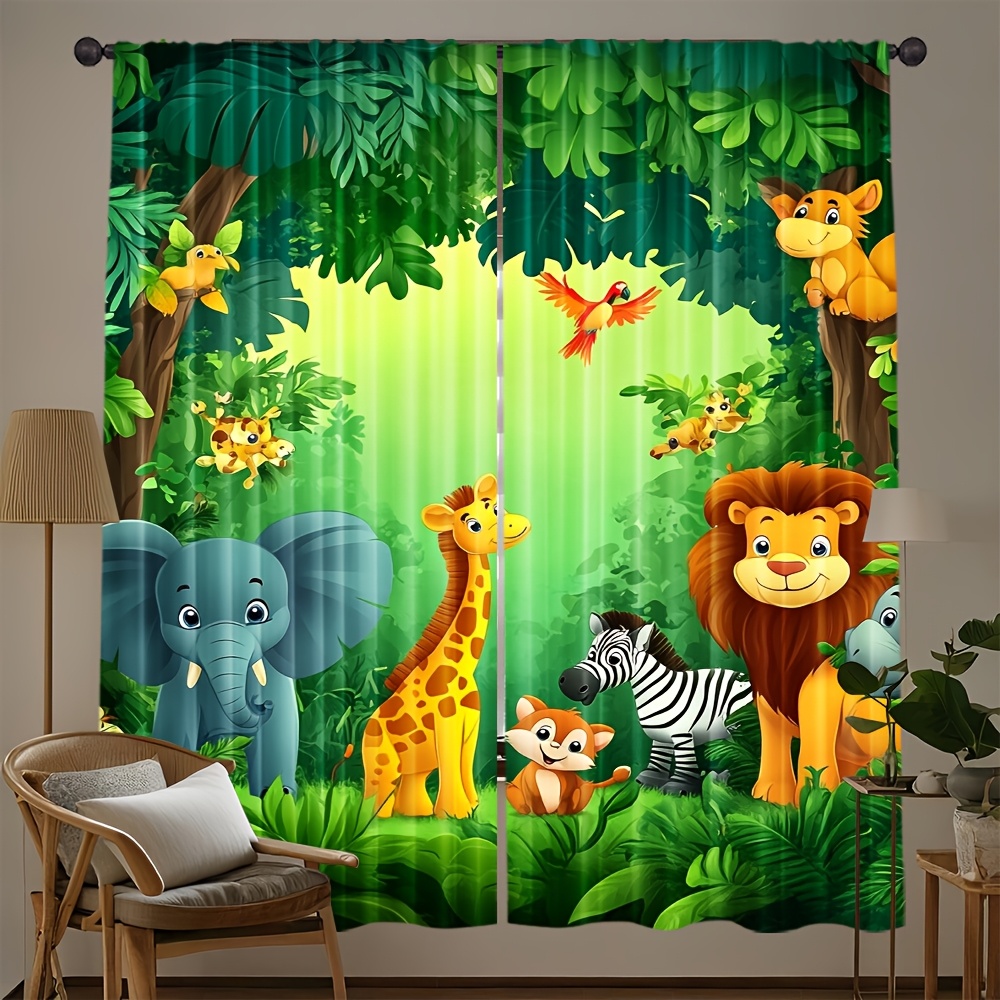 2pcs Cartoon Animal Curtains J - đánh giá và giá Baby Nursery Jungle Animals
