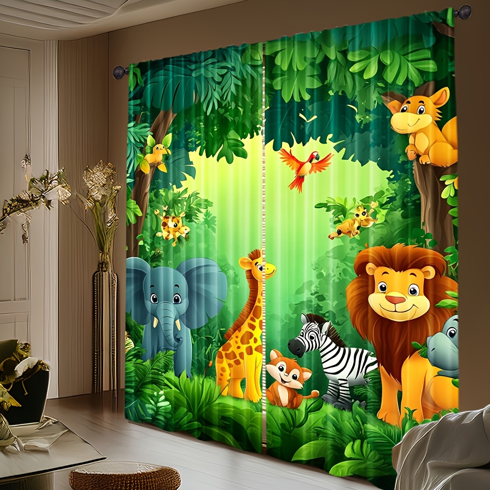 2pcs Cartoon Animal Curtains J - đánh giá và giá Baby Nursery Jungle Animals