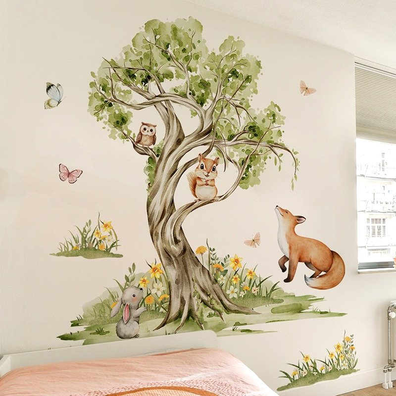 Watercolor Forest Large Tree A - đánh giá và giá Baby Nursery Jungle Wallpaper