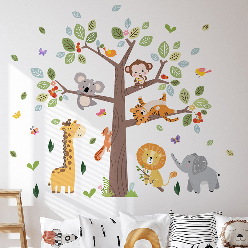 Large Jungle Animal Wall Stick - đánh giá và giá Baby Nursery Jungle Wallpaper