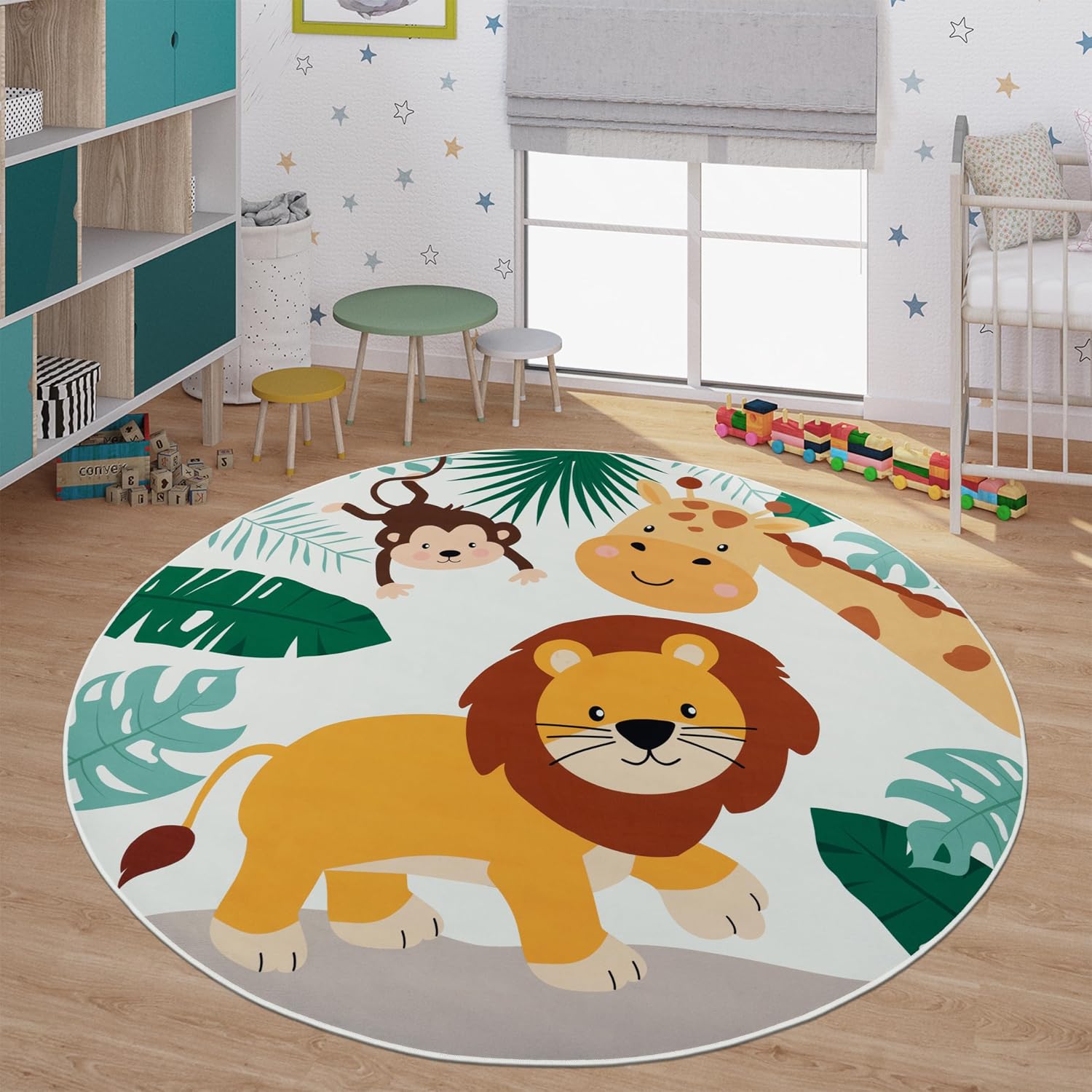 Soft Round Jungle Animal Print - đánh giá và giá Baby Nursery Jungle Theme