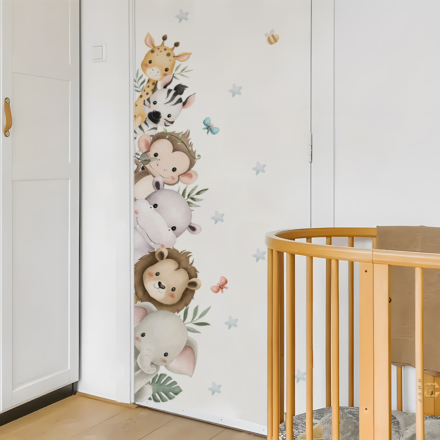 Door Stickers Watercolor Cute  - đánh giá và giá Baby Nursery Jungle Animals